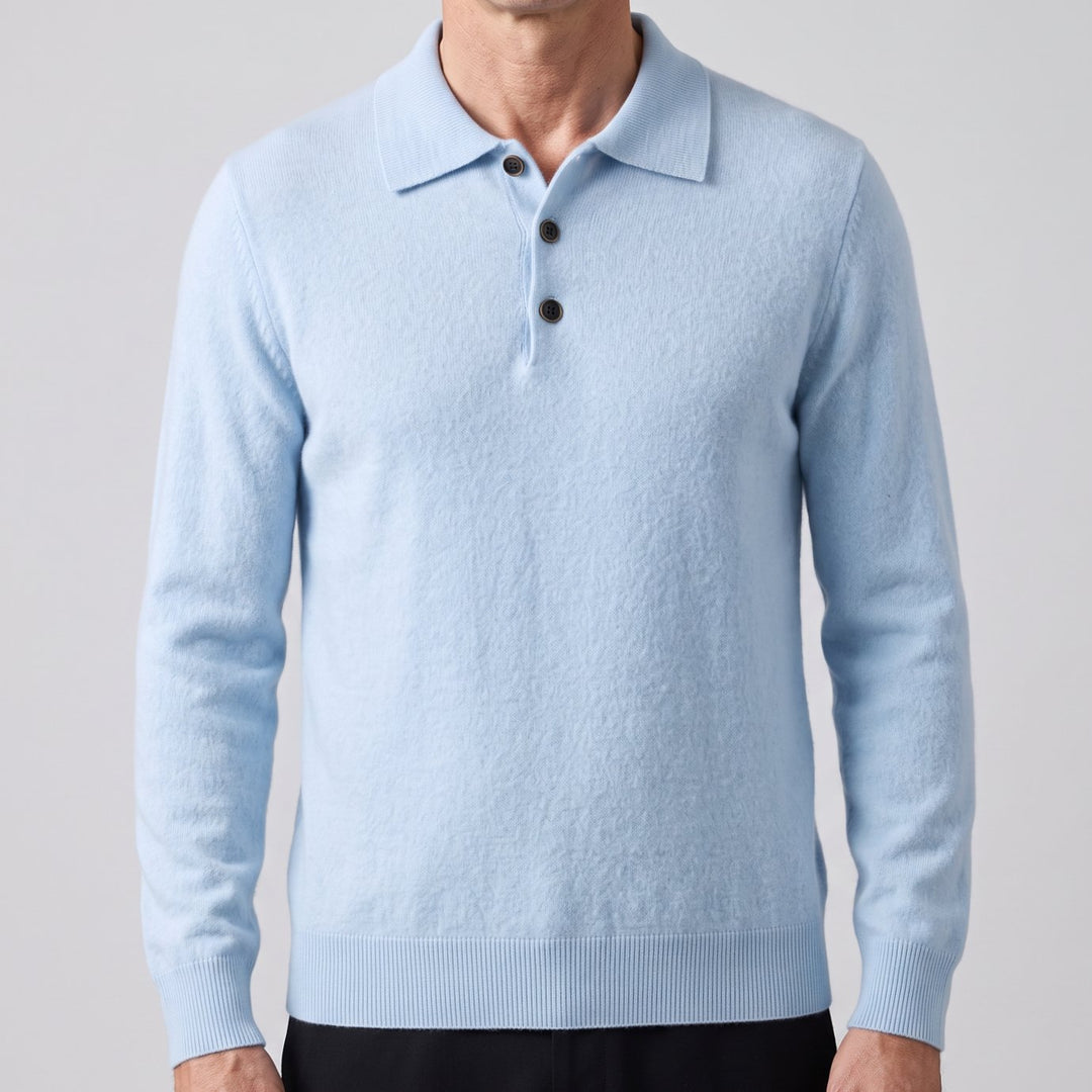 Heren Kasjmier Poloshirt met Lange Mouwen Klassieke Kraag