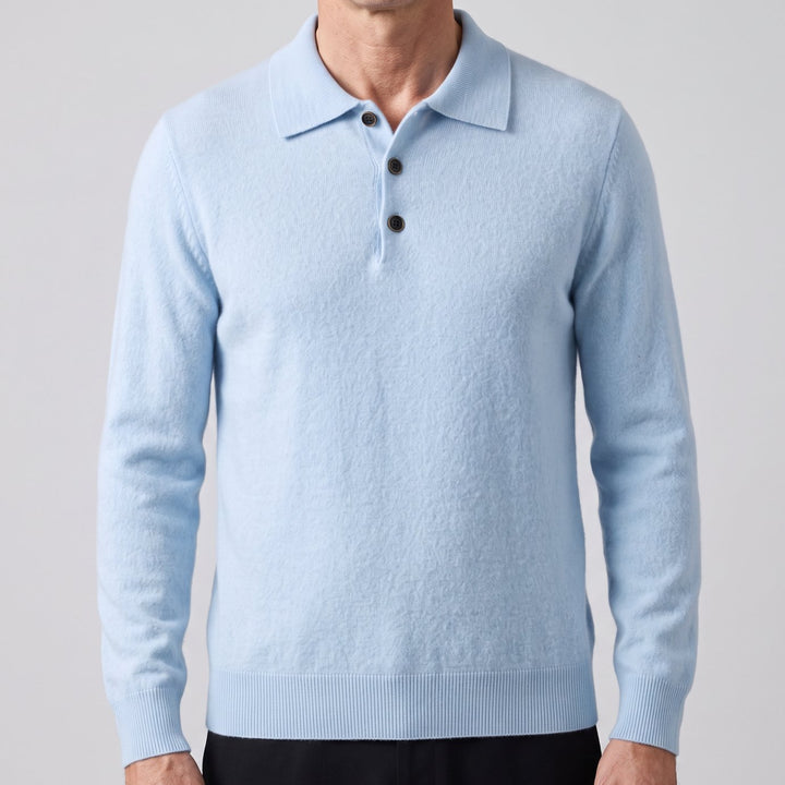 Heren Kasjmier Poloshirt met Lange Mouwen Klassieke Kraag
