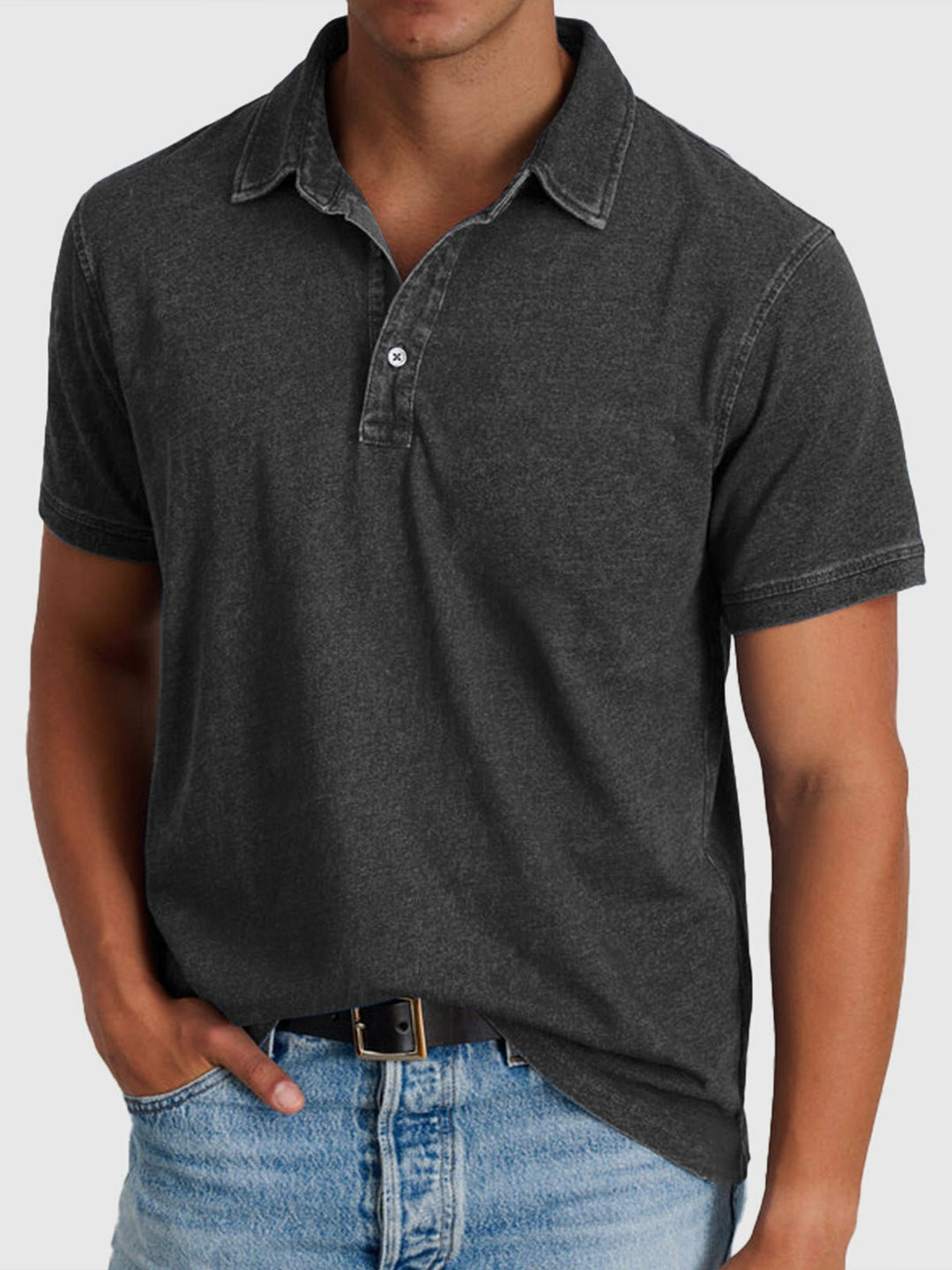 Heren Katoen-Denim Korte Mouwen Polo Shirt - Black