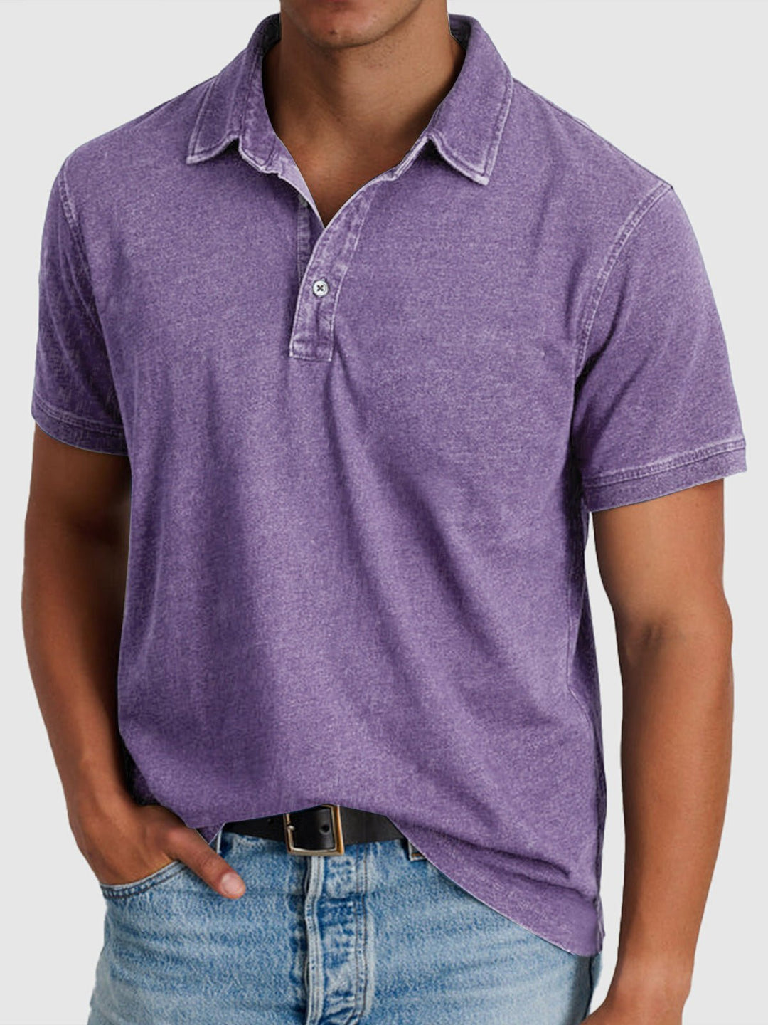 Heren Katoen-Denim Korte Mouwen Polo Shirt - Purple