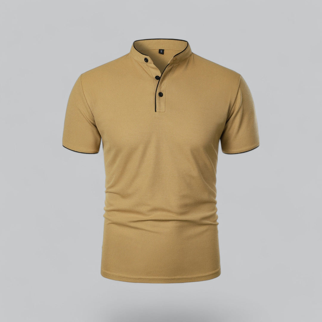 Heren Katoenen Kraagloze Polo Shirt Korte Mouwen - Khaki