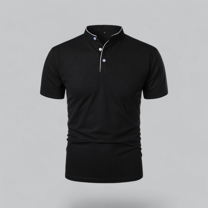 Heren Katoenen Kraagloze Polo Shirt Korte Mouwen - Black