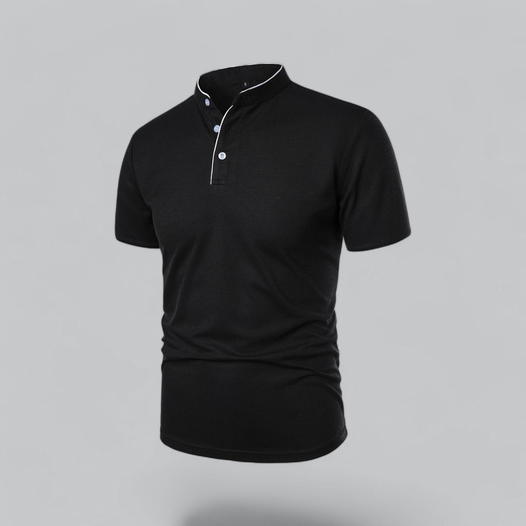 Heren Katoenen Kraagloze Polo Shirt Korte Mouwen