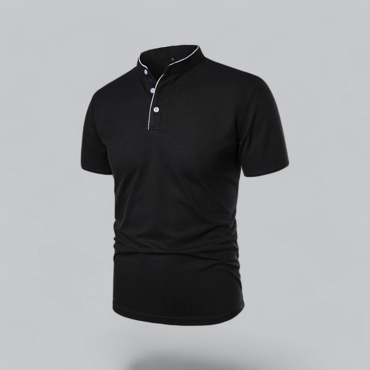 Heren Katoenen Kraagloze Polo Shirt Korte Mouwen