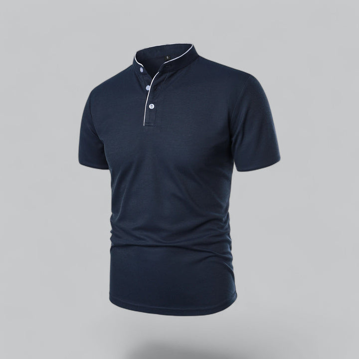 Heren Katoenen Kraagloze Polo Shirt Korte Mouwen