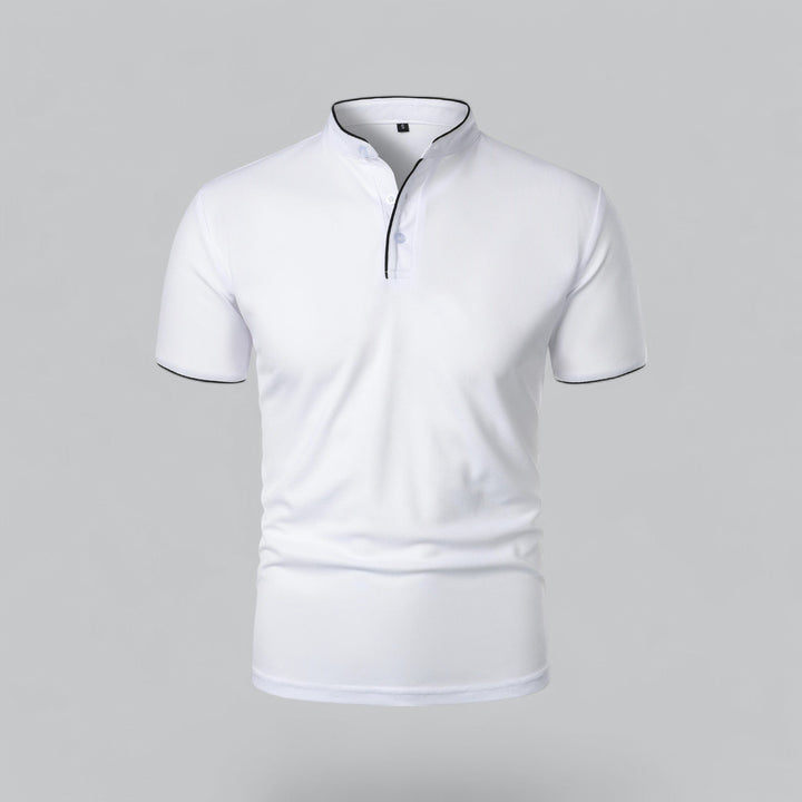 Heren Katoenen Kraagloze Polo Shirt Korte Mouwen - White