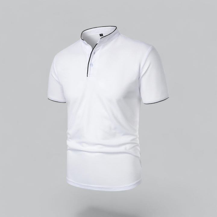 Heren Katoenen Kraagloze Polo Shirt Korte Mouwen