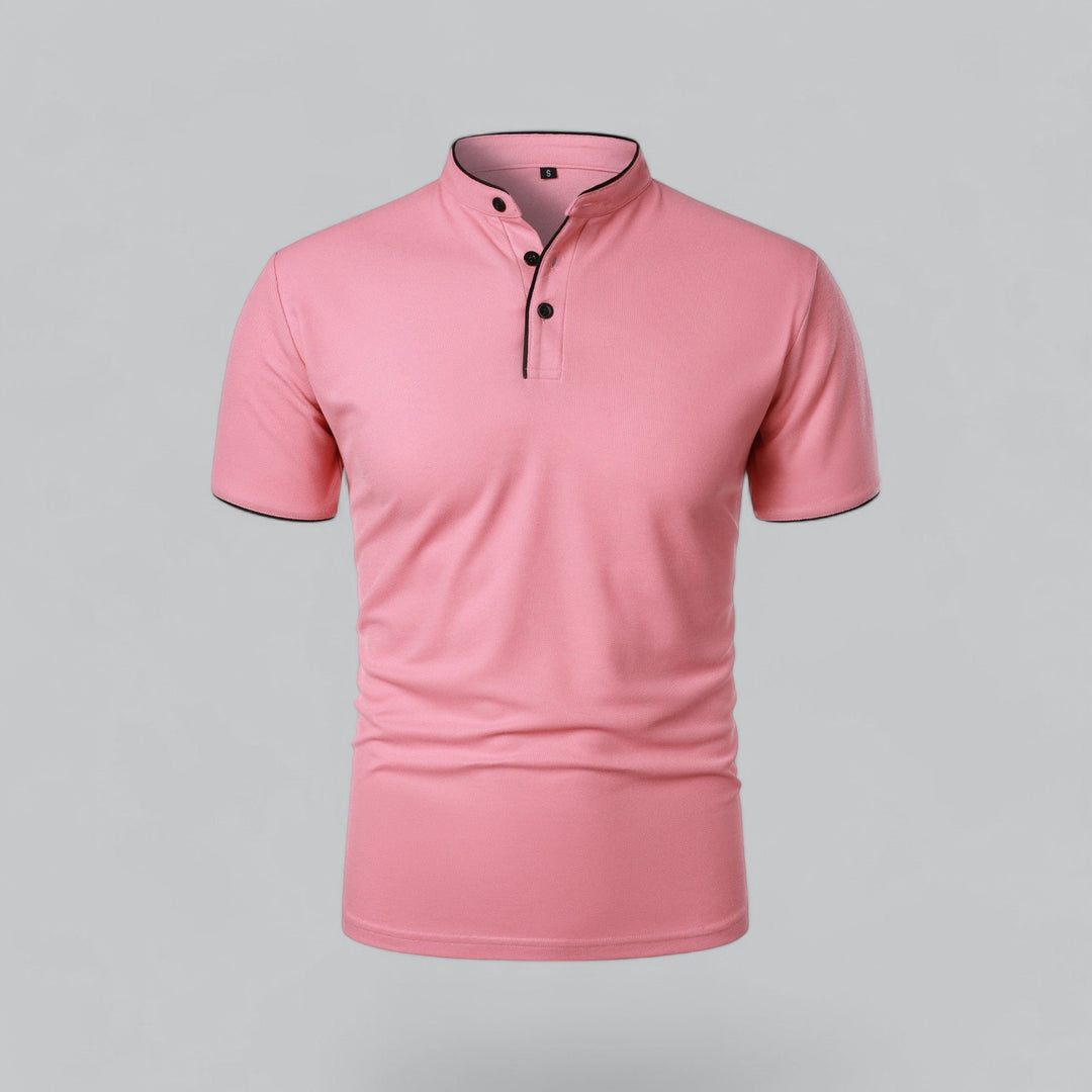 Heren Katoenen Kraagloze Polo Shirt Korte Mouwen - Pink
