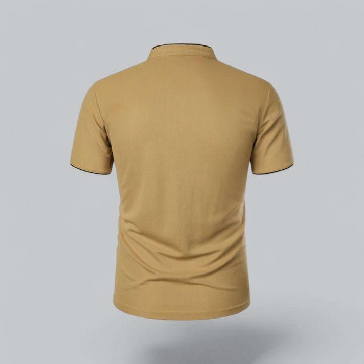 Heren Katoenen Kraagloze Polo Shirt Korte Mouwen