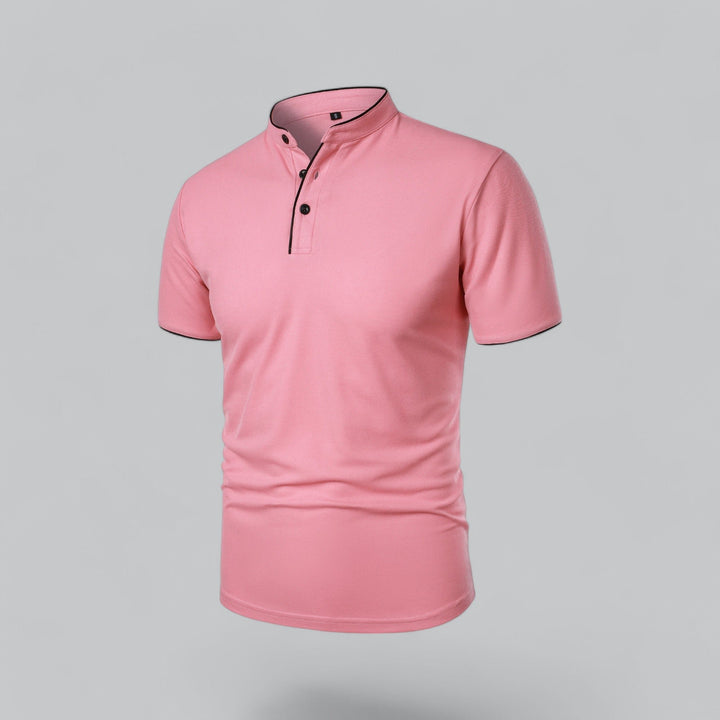 Heren Katoenen Kraagloze Polo Shirt Korte Mouwen