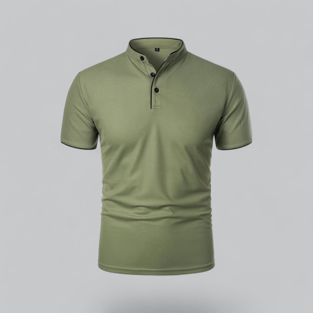 Heren Katoenen Kraagloze Polo Shirt Korte Mouwen - Green