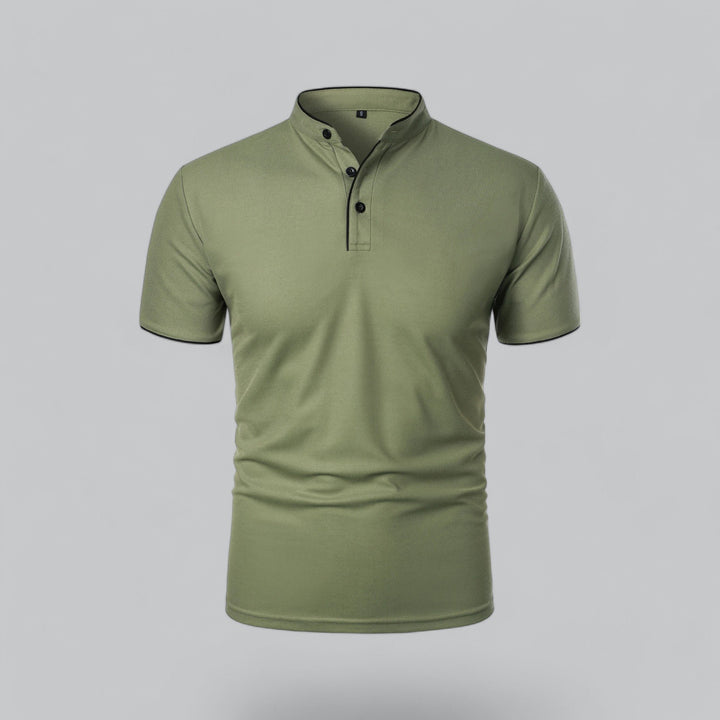 Heren Katoenen Kraagloze Polo Shirt Korte Mouwen - Green