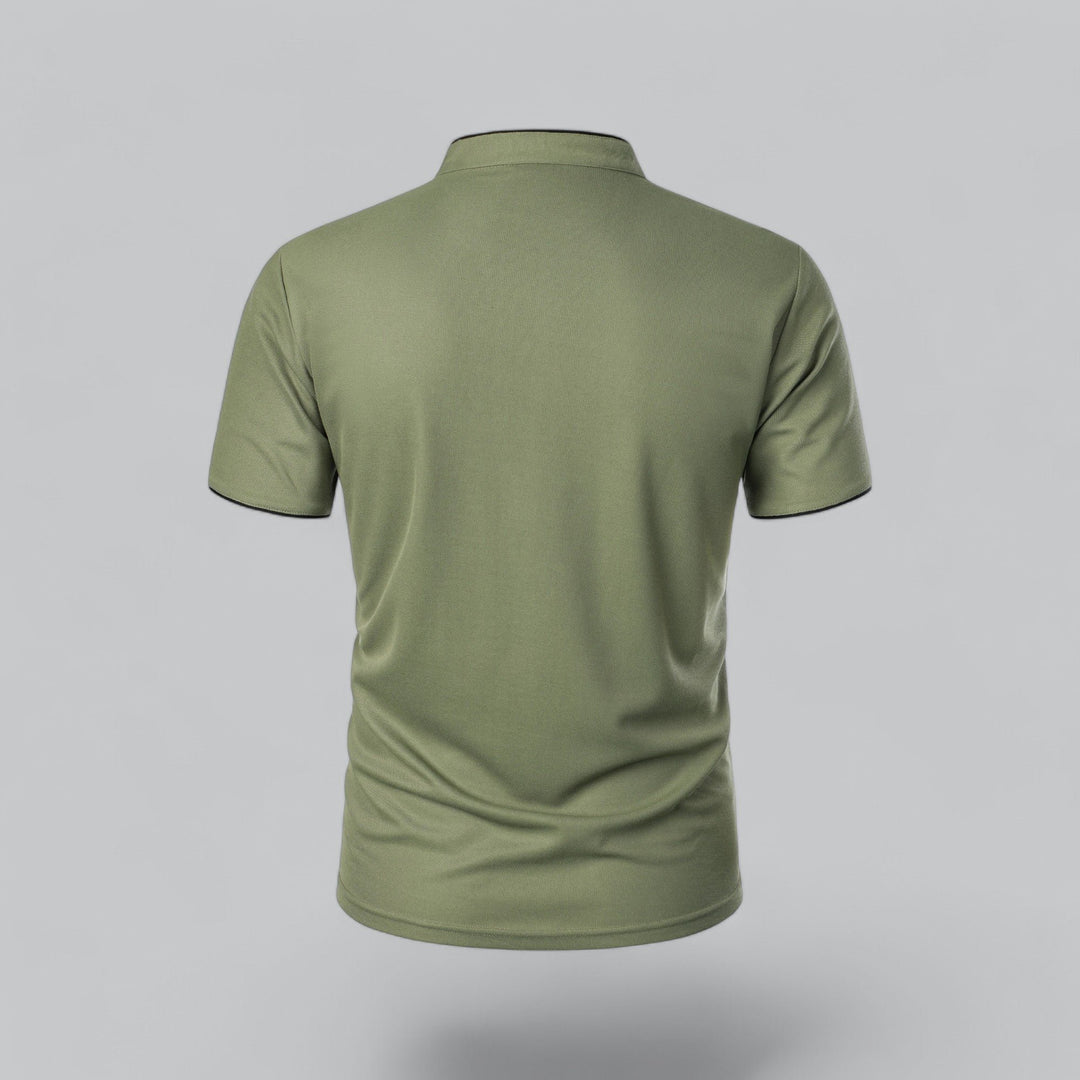 Heren Katoenen Kraagloze Polo Shirt Korte Mouwen
