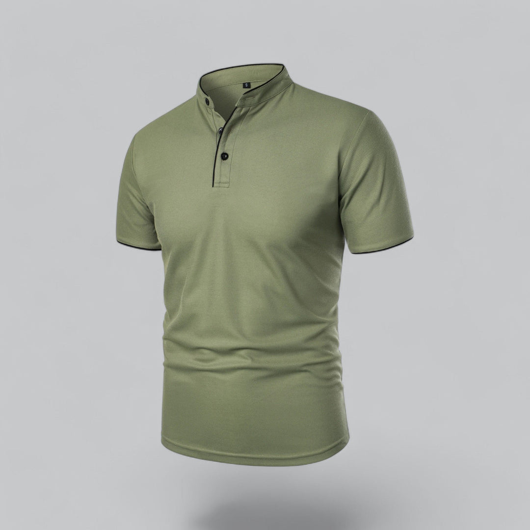 Heren Katoenen Kraagloze Polo Shirt Korte Mouwen
