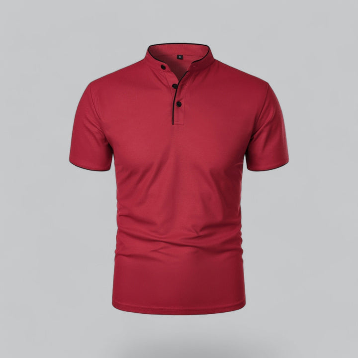 Heren Katoenen Kraagloze Polo Shirt Korte Mouwen - Dark Red