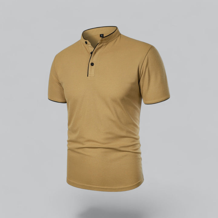 Heren Katoenen Kraagloze Polo Shirt Korte Mouwen