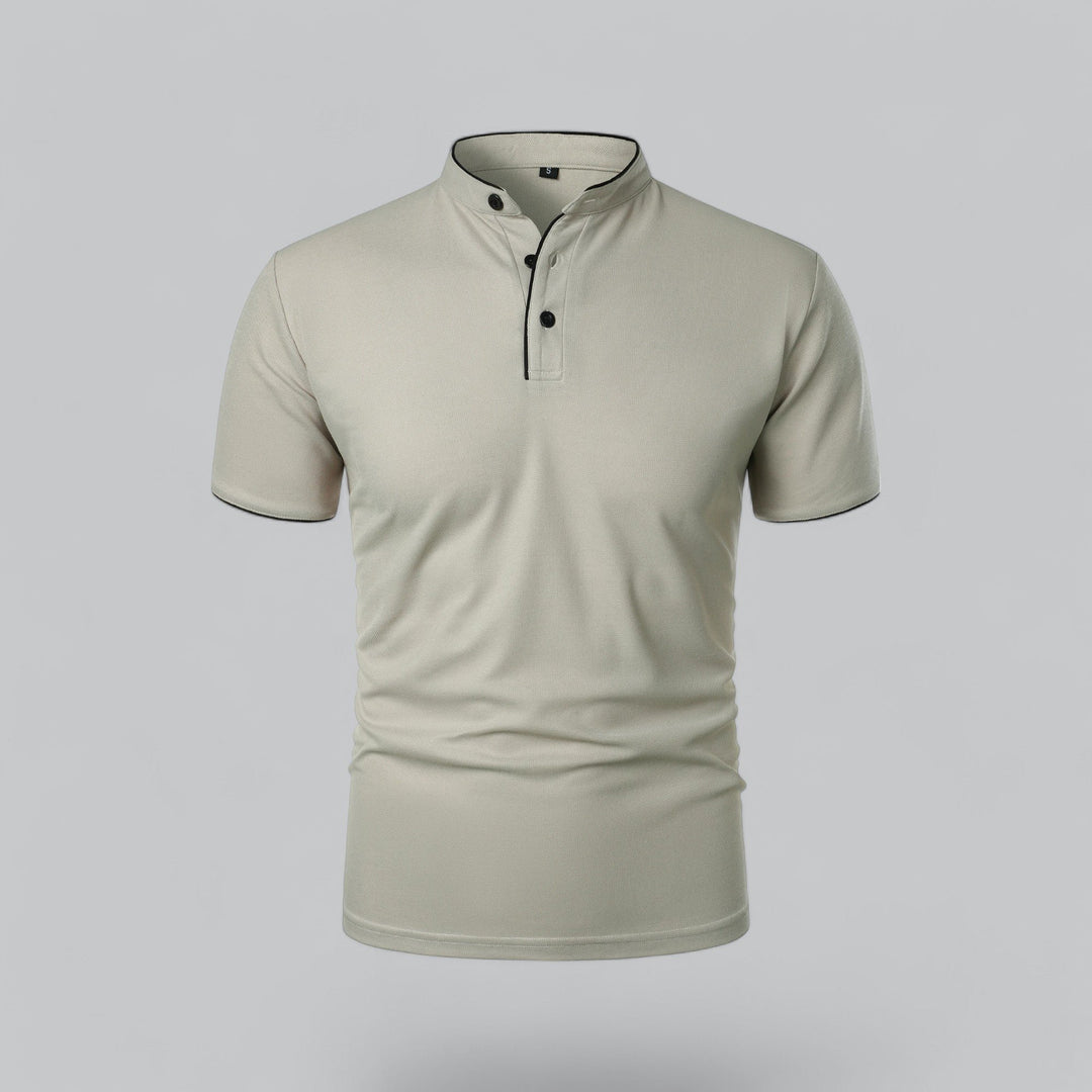 Heren Katoenen Kraagloze Polo Shirt Korte Mouwen - Light Grey