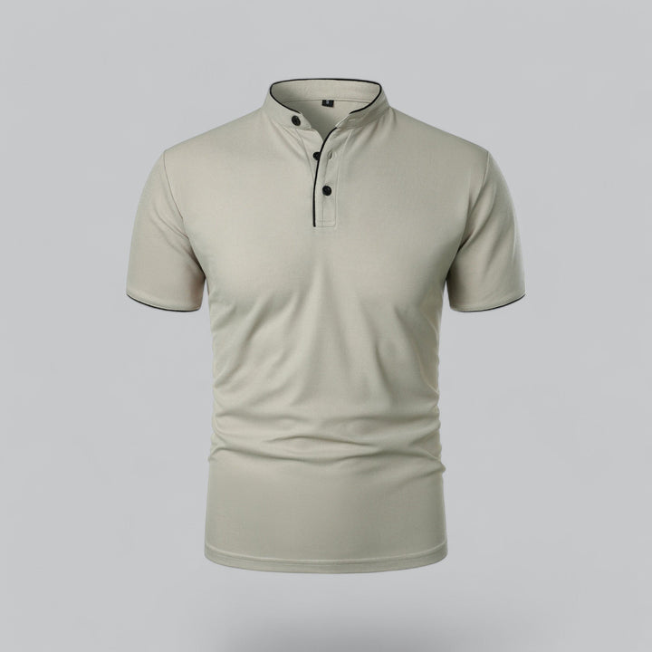 Heren Katoenen Kraagloze Polo Shirt Korte Mouwen - Light Grey