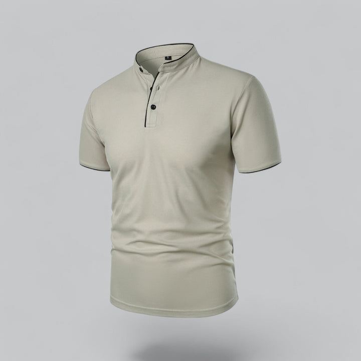 Heren Katoenen Kraagloze Polo Shirt Korte Mouwen