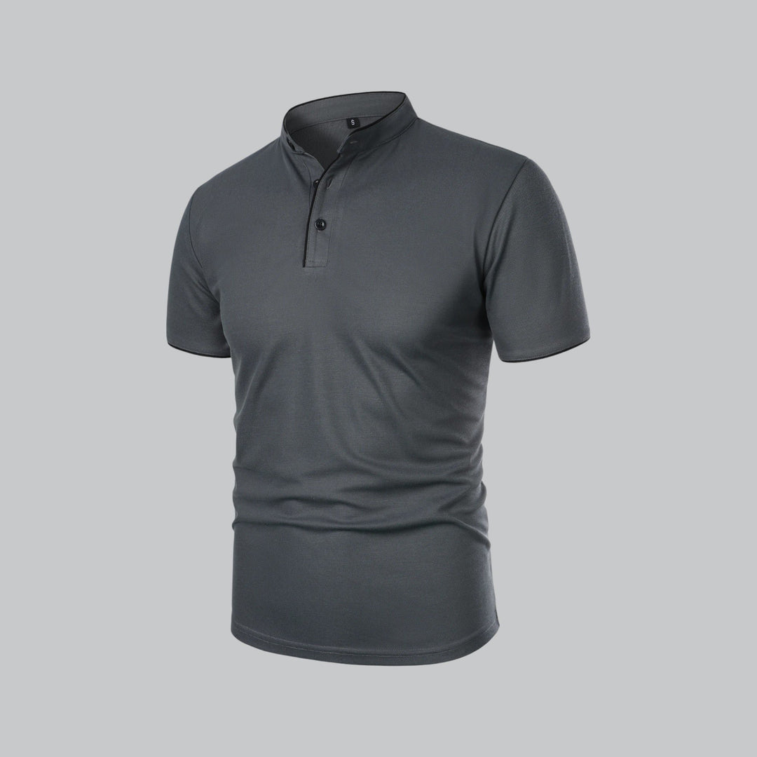 Heren Katoenen Kraagloze Polo Shirt Korte Mouwen