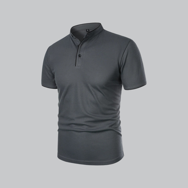 Heren Katoenen Kraagloze Polo Shirt Korte Mouwen