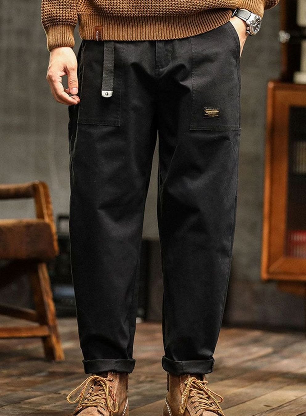 Heren Katoenen Utility Cargo Pantalon met Zakken Relaxed Fit
