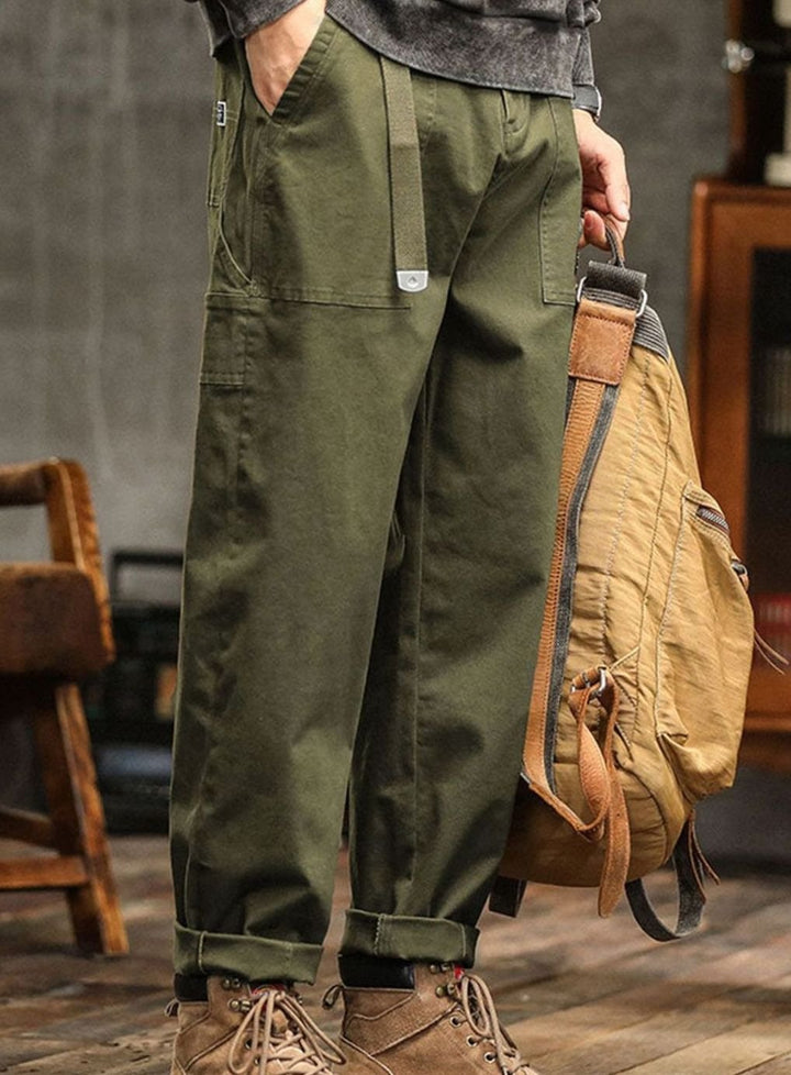 Heren Katoenen Utility Cargo Pantalon met Zakken Relaxed Fit - Legergroen