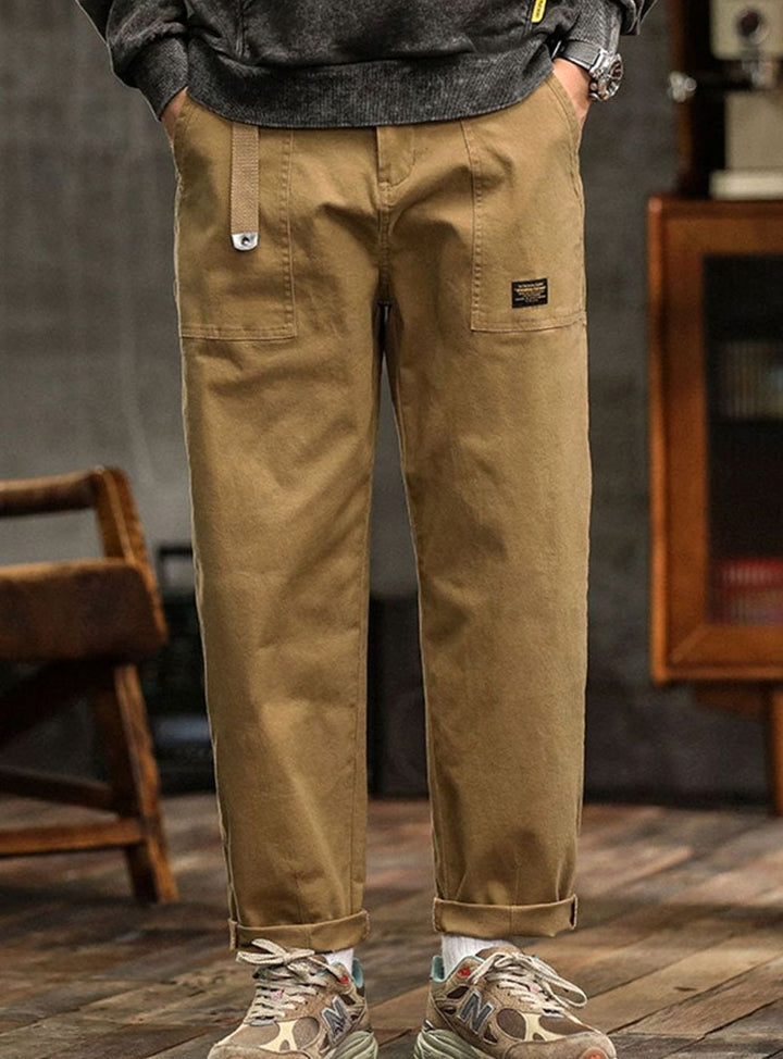 Heren Katoenen Utility Cargo Pantalon met Zakken Relaxed Fit - Khaki