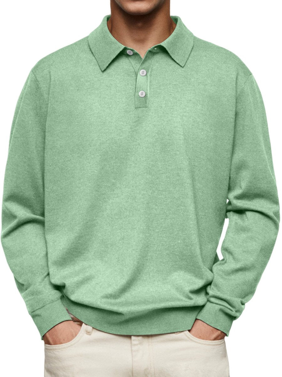 Heren Klassiek Langarm Poloshirt met Knoopsluiting - Lichtgroen