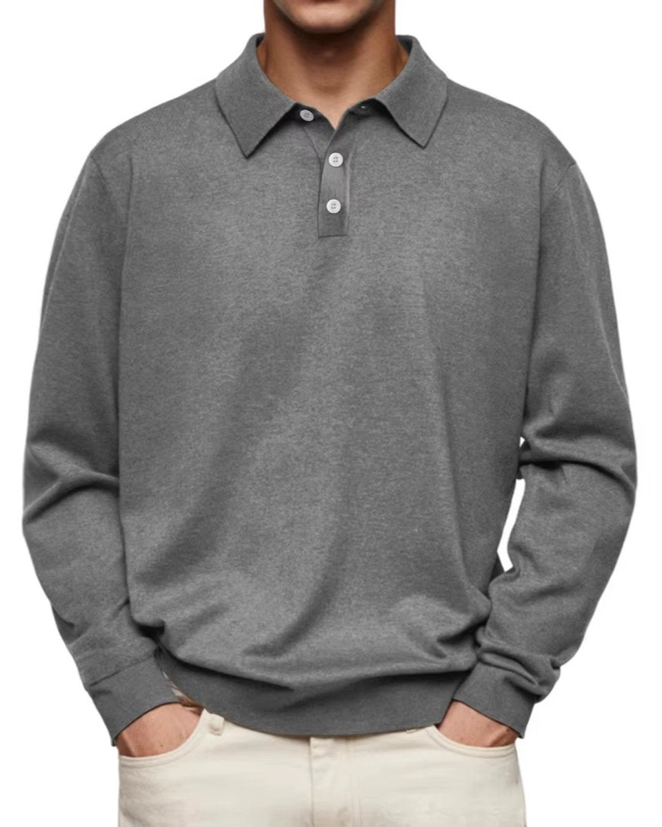 Heren Klassiek Langarm Poloshirt met Knoopsluiting - Grijs