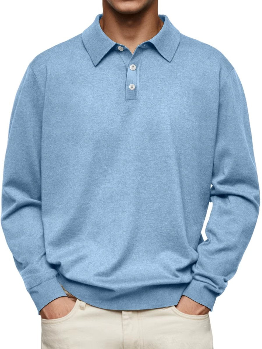 Heren Klassiek Langarm Poloshirt met Knoopsluiting - Lichtblauw