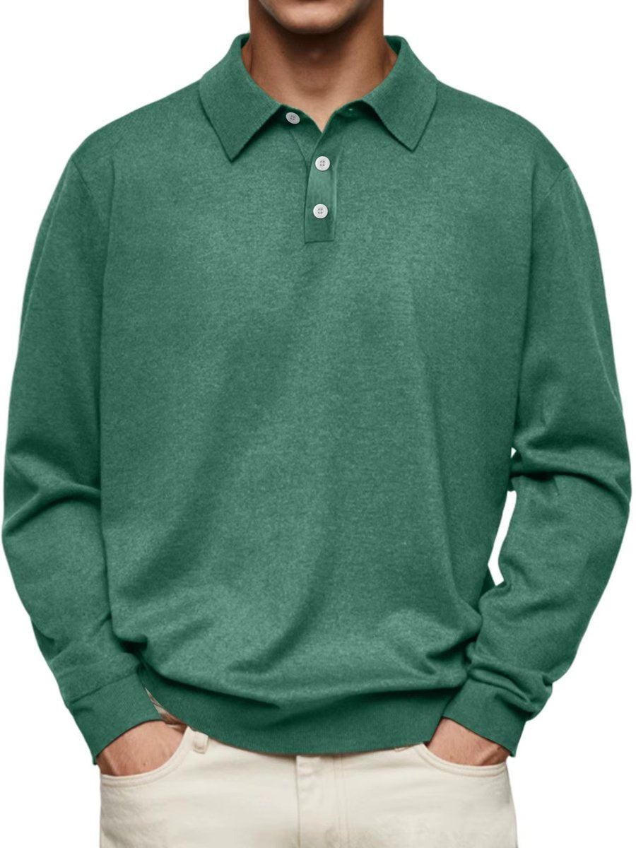 Heren Klassiek Langarm Poloshirt met Knoopsluiting - Donkergroen