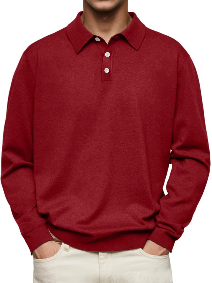 Heren Klassiek Langarm Poloshirt met Knoopsluiting - Rood