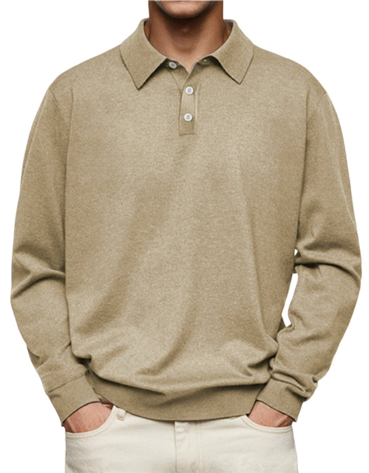 Heren Klassiek Langarm Poloshirt met Knoopsluiting - Khaki