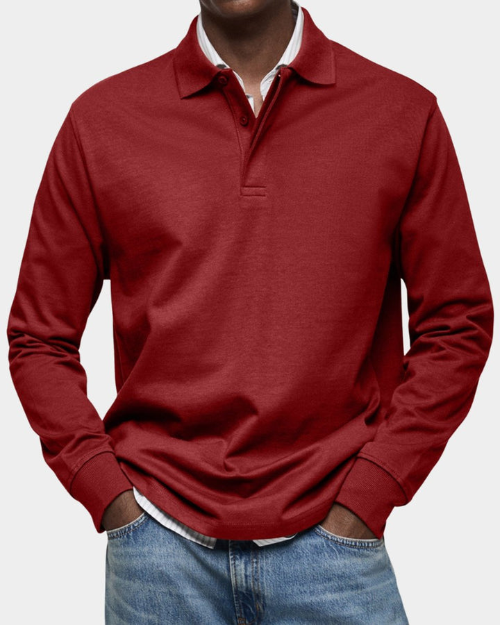 Heren Klassiek Langarm Poloshirt met Kraag - Rood