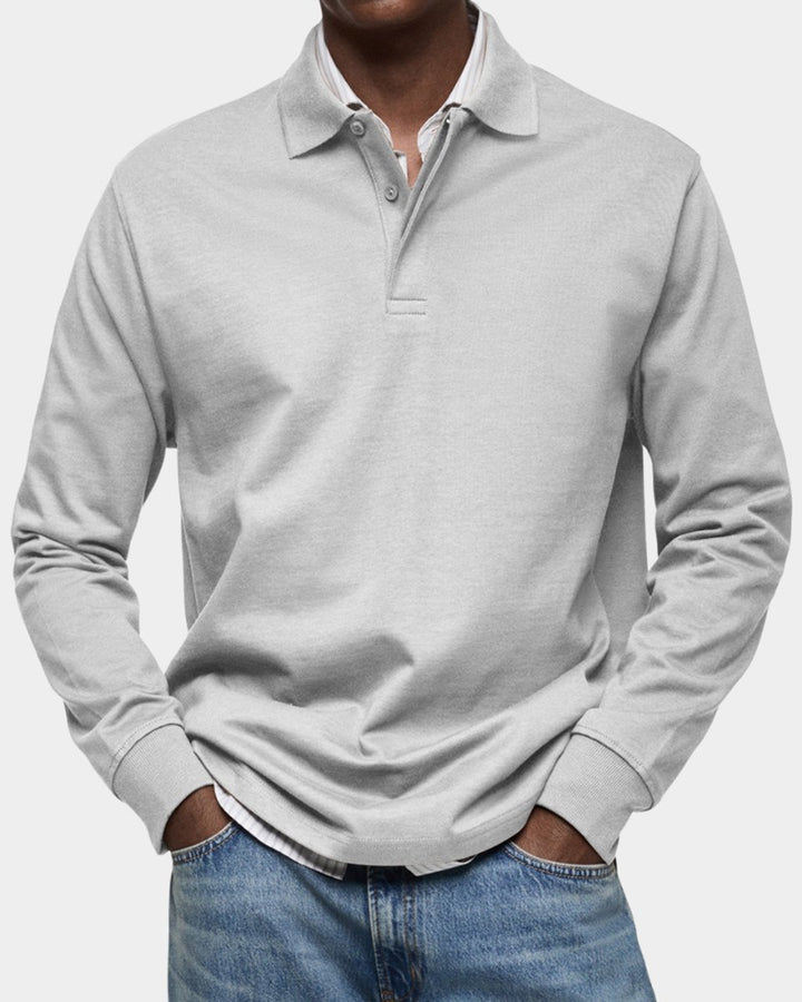 Heren Klassiek Langarm Poloshirt met Kraag - Wit