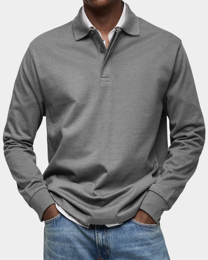 Heren Klassiek Langarm Poloshirt met Kraag - Grijs