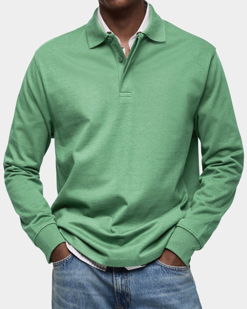 Heren Klassiek Langarm Poloshirt met Kraag - Groen