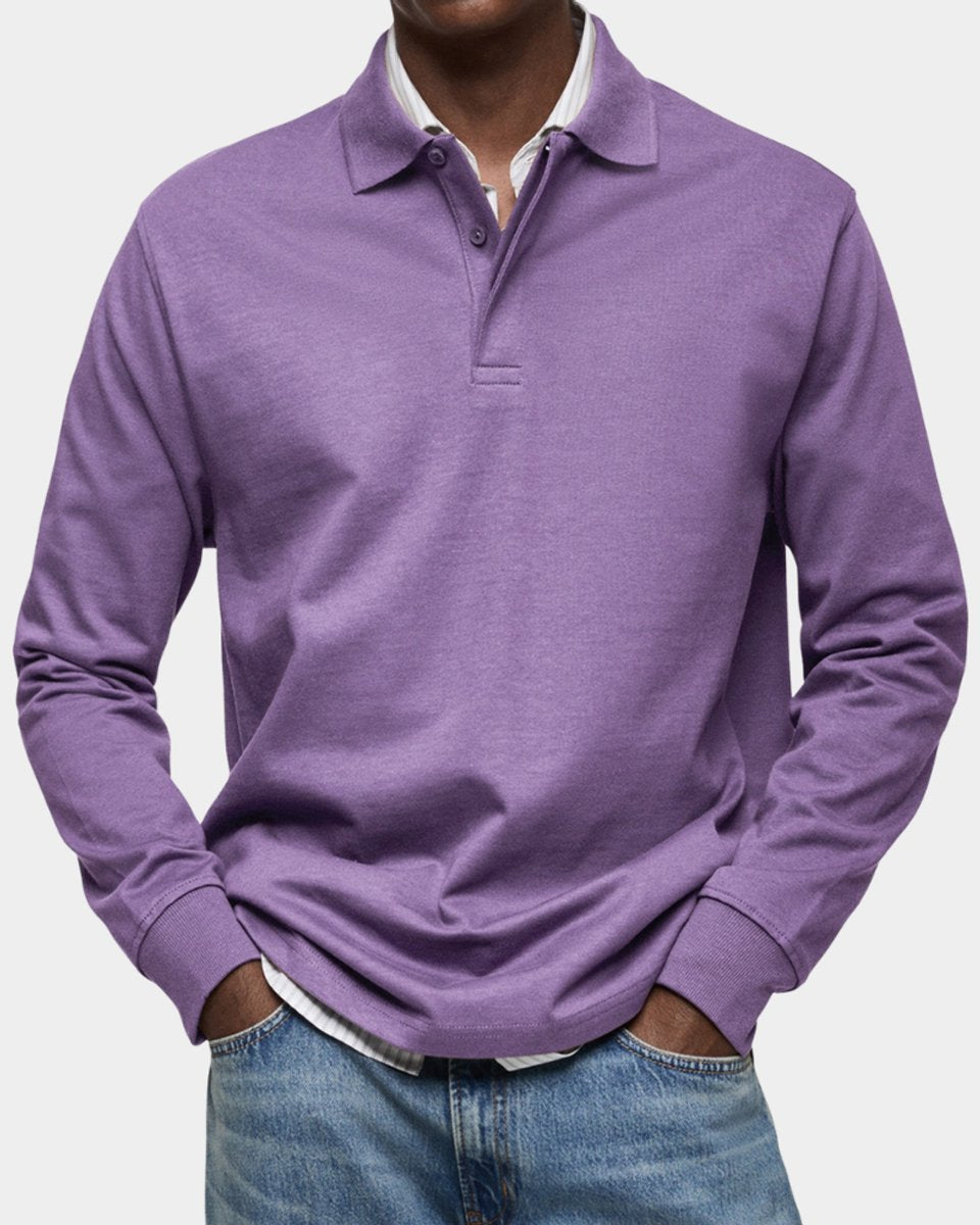 Heren Klassiek Langarm Poloshirt met Kraag - Paars