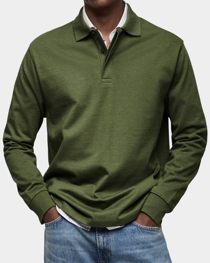 Heren Klassiek Langarm Poloshirt met Kraag - Legergroen