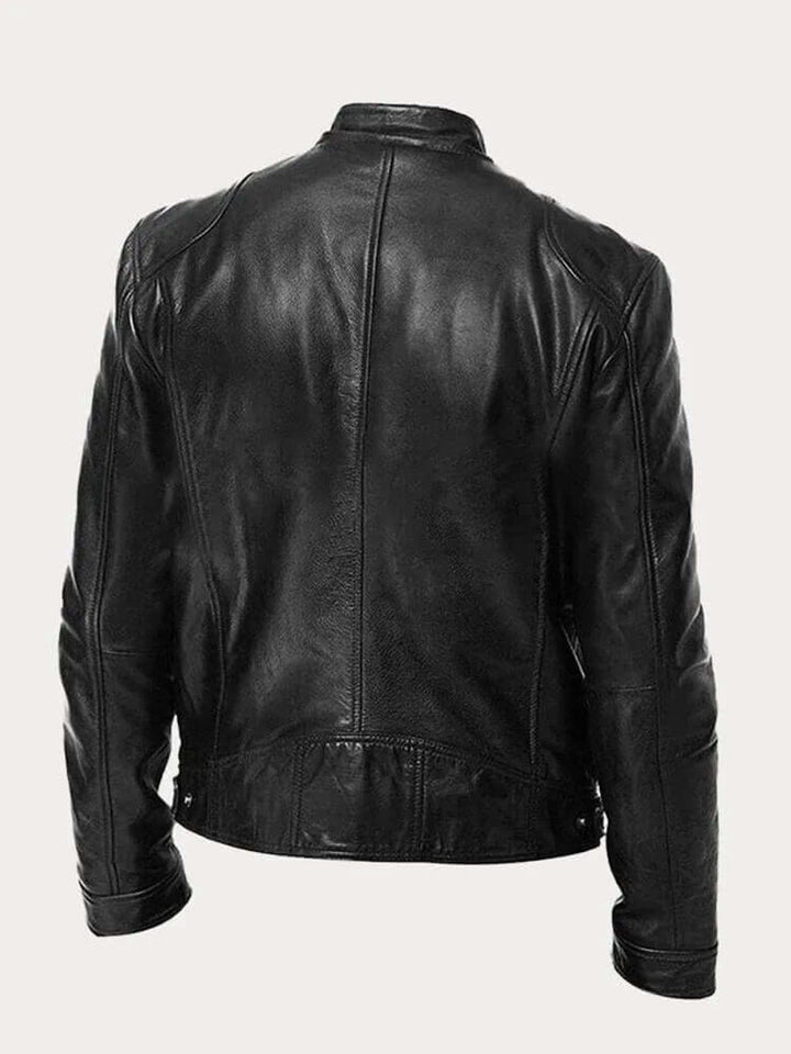 Heren Klassiek Slim-Fit Leren Jas met Staande Kraag
