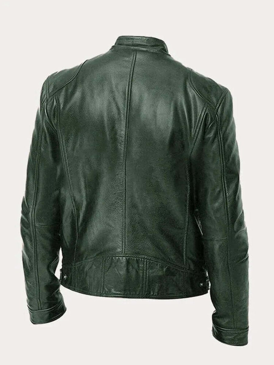Heren Klassiek Slim-Fit Leren Jas met Staande Kraag