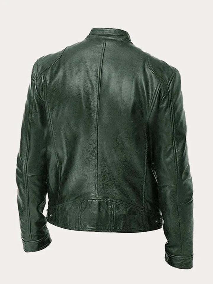 Heren Klassiek Slim-Fit Leren Jas met Staande Kraag