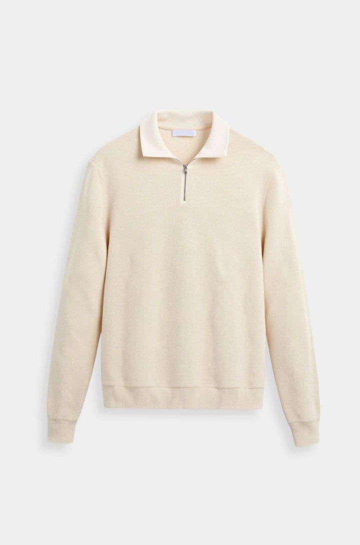 Heren Klassieke Gebreide Half-Zip Katoenen Trui - Beige