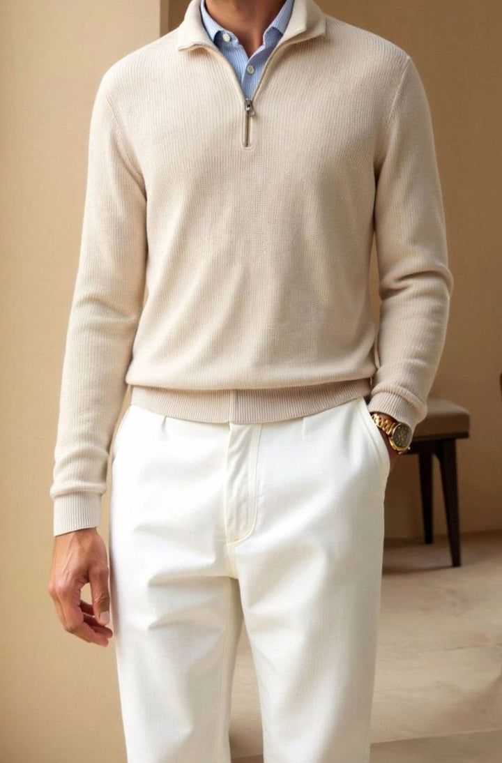 Heren Klassieke Gebreide Half-Zip Katoenen Trui