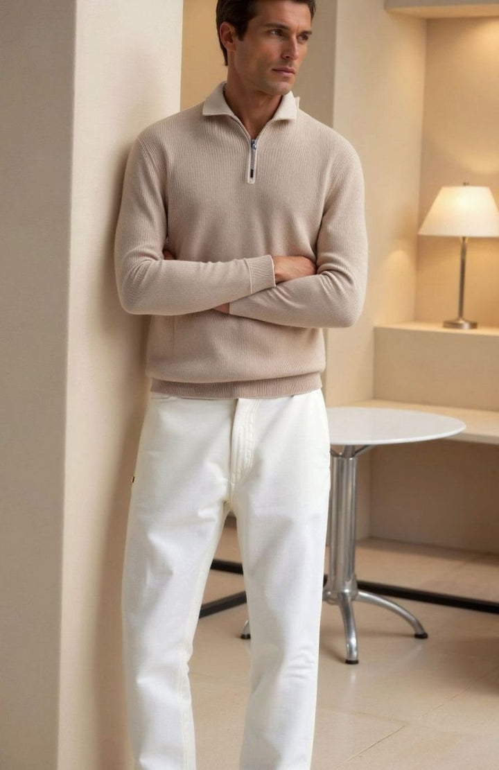 Heren Klassieke Gebreide Half-Zip Katoenen Trui
