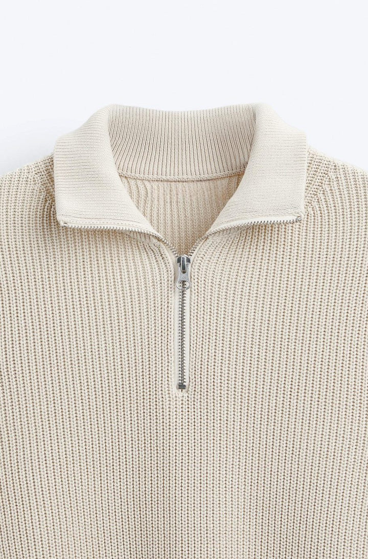 Heren Klassieke Gebreide Half-Zip Katoenen Trui