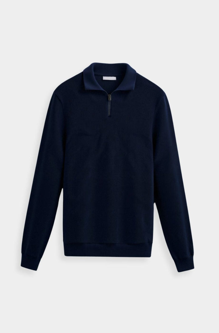 Heren Klassieke Gebreide Half-Zip Katoenen Trui - Marineblauw