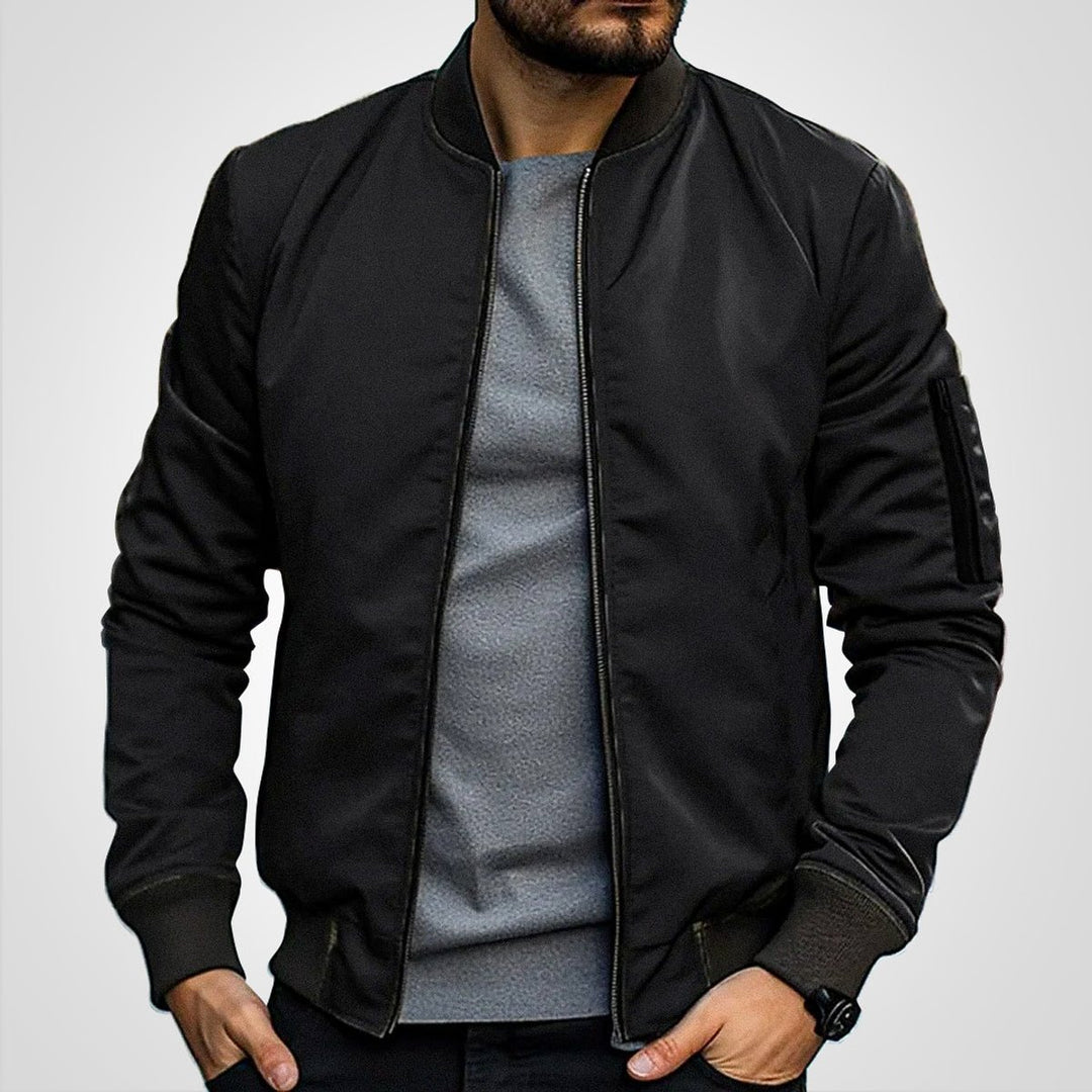 Heren Klassieke Gewatteerde Mens Bomber Jacket Ritssluiting - Zwart