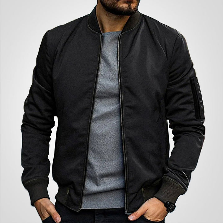 Heren Klassieke Gewatteerde Mens Bomber Jacket Ritssluiting - Zwart